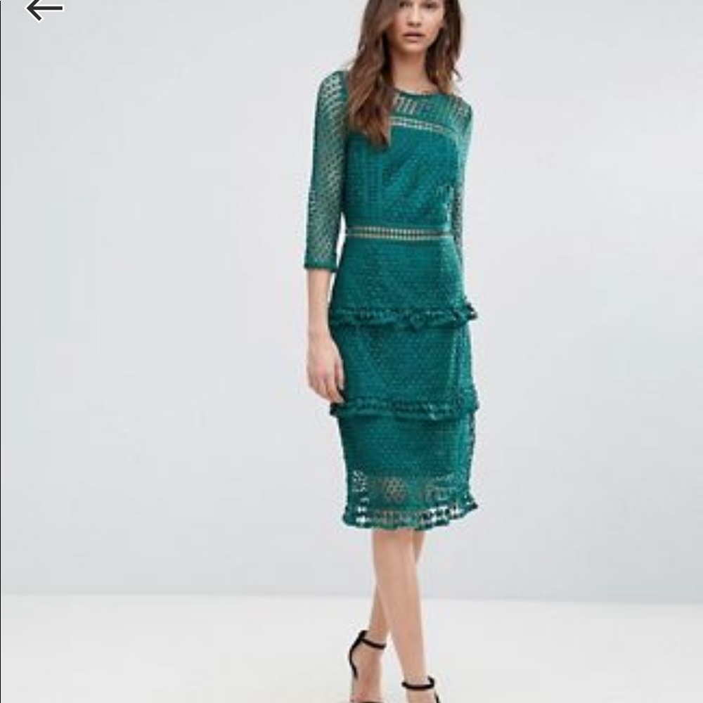 Asos green midi dress modest long sleeve